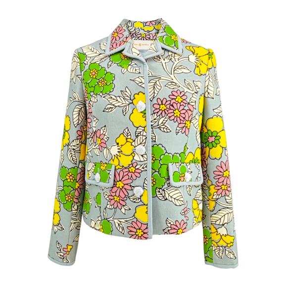 TORY BURCH Wallpaper Floral Twill Crepe Jacket in Blue Wallpaper Floral 2 - Picture 1 of 14